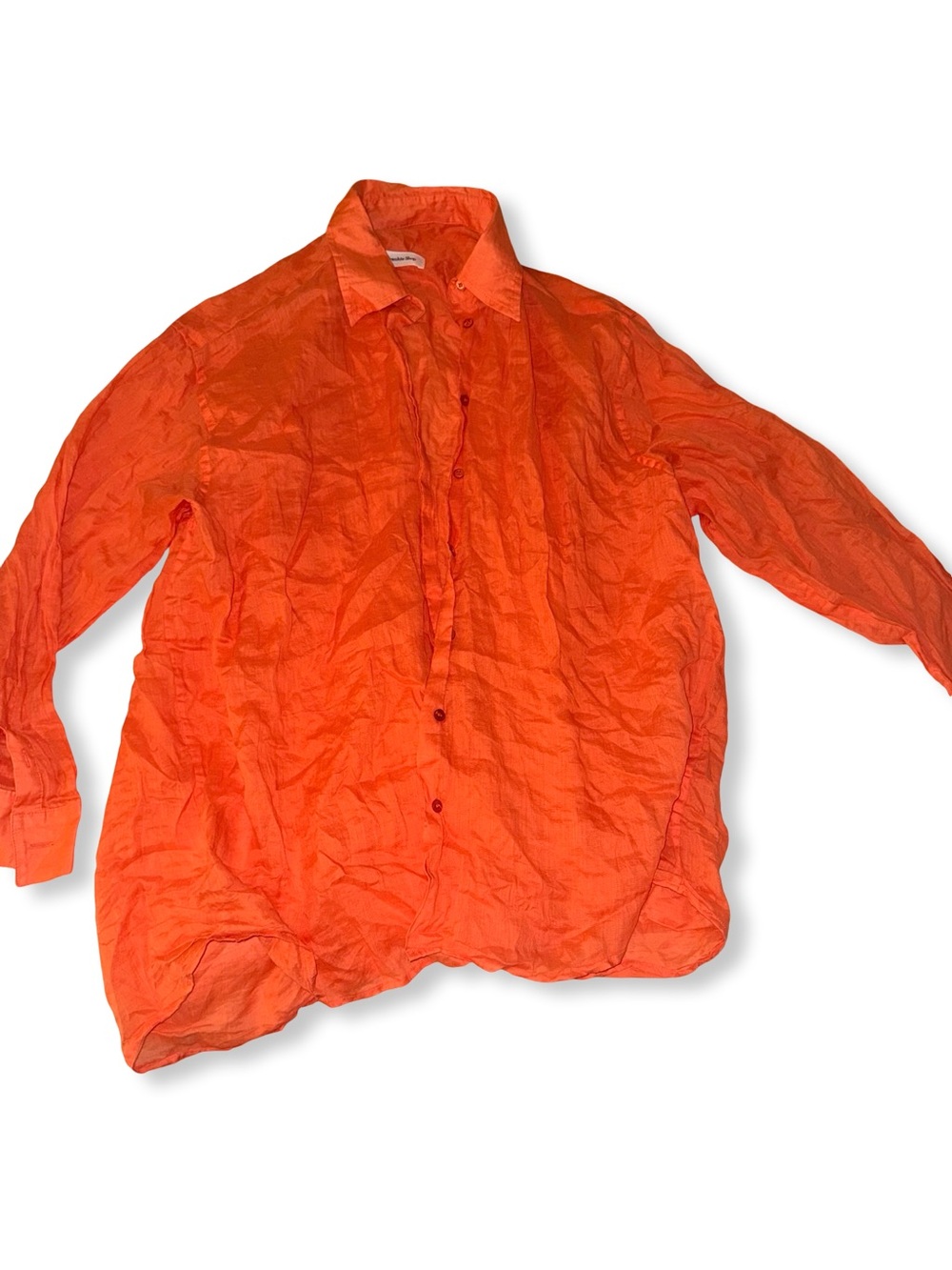 Orange Linen Button-Up Shirt - Picture 3 of 5